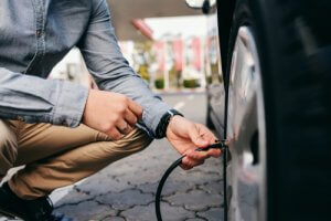 Check Tire Pressure in Gas Station